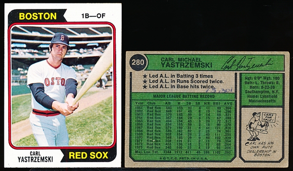 1974 Topps Bb- #280 Carl Yastrzemski, Red Sox- 7 Cards