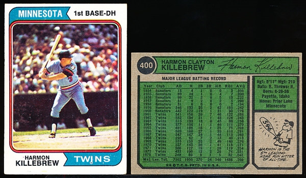 1974 Topps Bb- #400 Harmon Killebrew, Twins- 11 Cards
