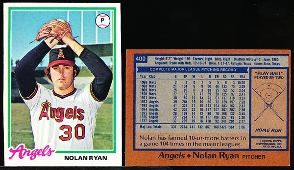 1978 Topps Bb- #400 Nolan Ryan, Angels- 12 Cards