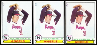 1979 Topps Baseball- #115 Nolan Ryan, Angels- 3 Cards
