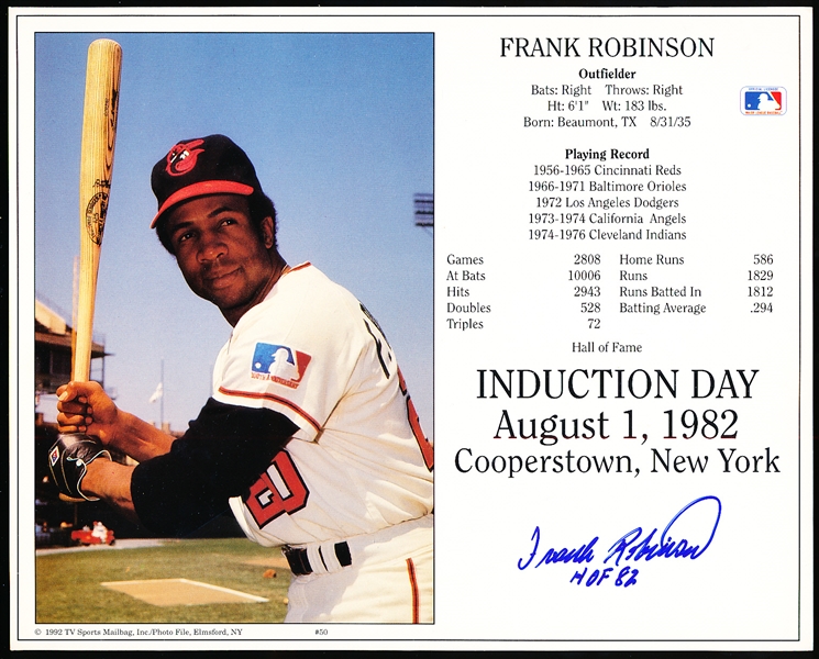 Autographed Frank Robinson Baltimore Orioles BB HOF Induction Day Color 8” x 10” Photo/Bio