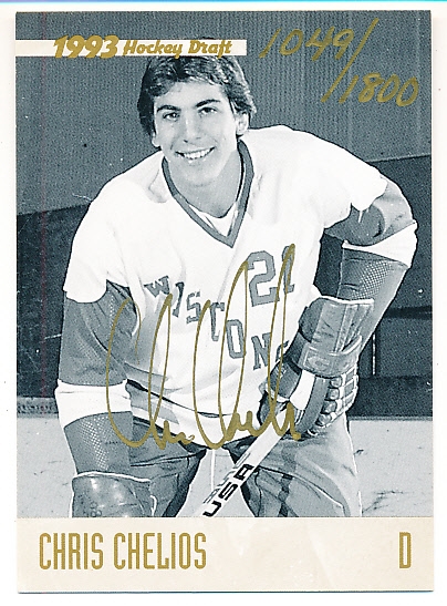 1993 Classic Hockey- “Autographs”- Chris Chelios, Wisconsin- #1049/1800