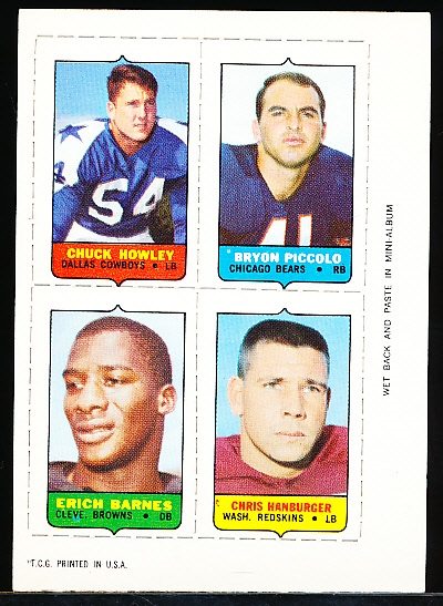 1969 Topps Fb 4 in 1’s- Bryon Piccolo/ Howley/ Barnes/ Hanburger