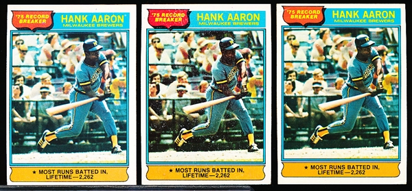 1976 Topps Bb- #1 Hank Aaron- 3 Cards