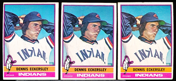 1976 Topps Bb- #98 Dennis Eckersley RC- 3 Cards