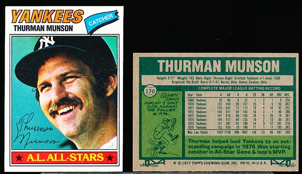 1977 Topps Bb- #170 Thurman Munson, Yankees- 10 Cards