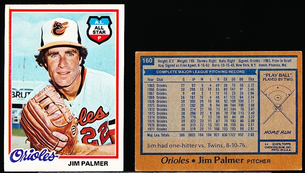 1978 Topps Bb- #160 Jim Palmer, Orioles- 16 Cards