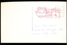 Autographed 8/27/56 Cleveland Indians Team Issued Postcard- Red Kress