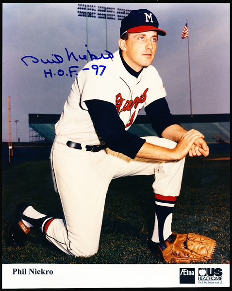 Autographed Phil Niekro Aetna/U.S. Healthcare Milwaukee Braves MLB Color 8” x 10” Photo