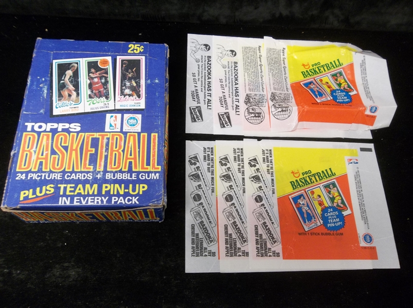 1980-81 Topps Basketball Empty Display Box Plus Seven Wrappers (3 Diff. Side Panels)