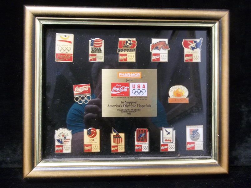 1992 Coca-Cola/ Phar-Mor Barcelona Olympics Framed Pin Set of 13