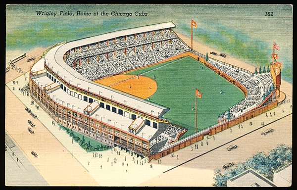 10/18/44 Postmarked J.O. Stoll Co. “162, 9A-H634 Wrigley Field, Home of the Chicago Cubs” Linen Postcard