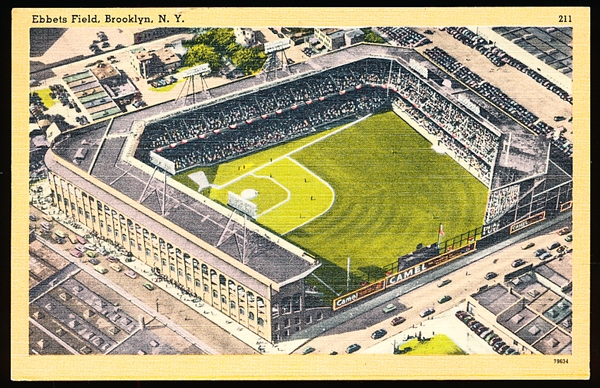 6/21/49 Postmarked Acacia Card Co. “211, 79634- Ebbets Field, Brooklyn, N.Y.” Linen Postcard