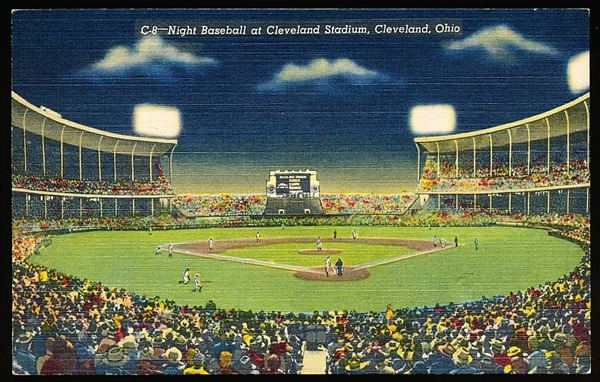 Geo. R. Klein News Co. “C-8, 3C-H804- Night Baseball at Cleveland Stadium, Cleveland, Ohio” Linen Postcard