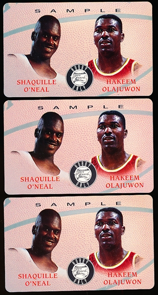 1995 Classic Score Board Hobby Only Shaquille O’Neal/ Hakeem Olajuwon Sample Phone Cards- 3 Cards
