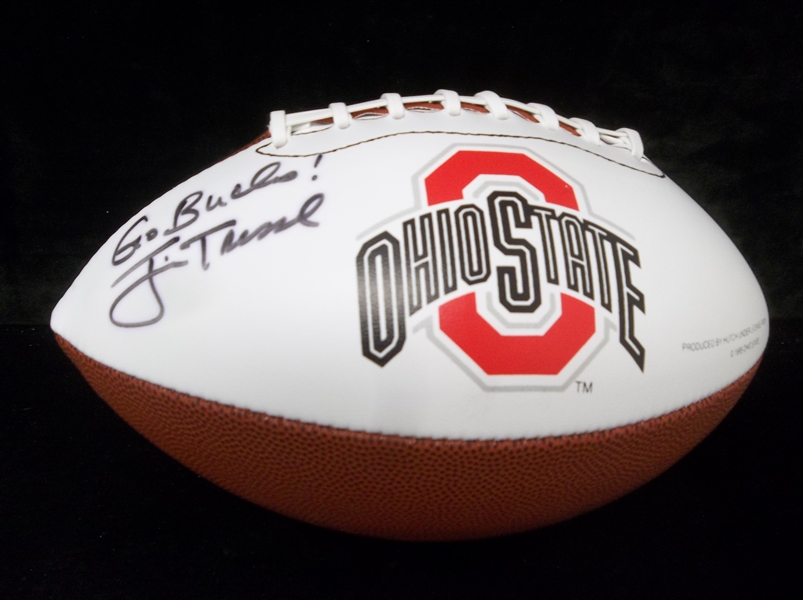 Autographed 1995 Jim Tressel White Panel Hutch Ohio State Logo Football