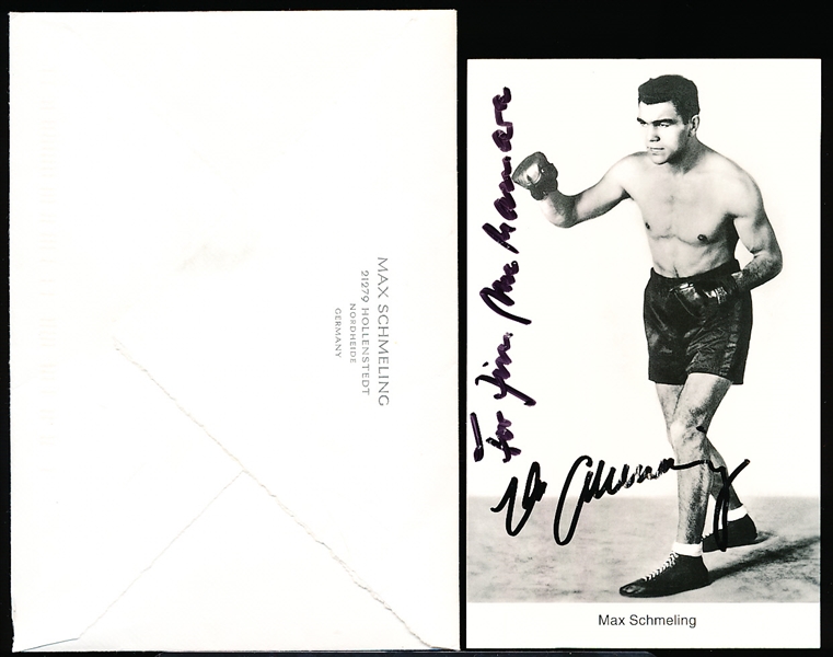 Autographed Max Schmeling Boxing B/W 3 ½” x 5 7/8” Photo With Original Mailing Envelope