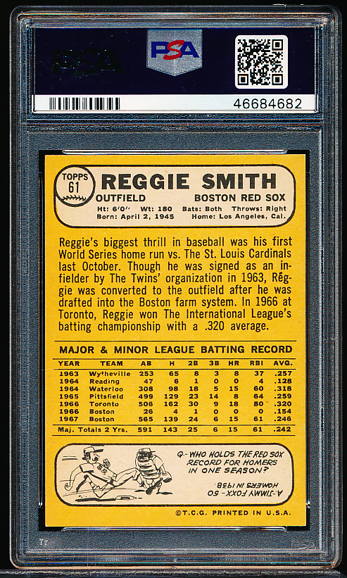 Lot Detail - 1968 Topps Baseball- #61 Reggie Smith, Red Sox- PSA NM-MT 8