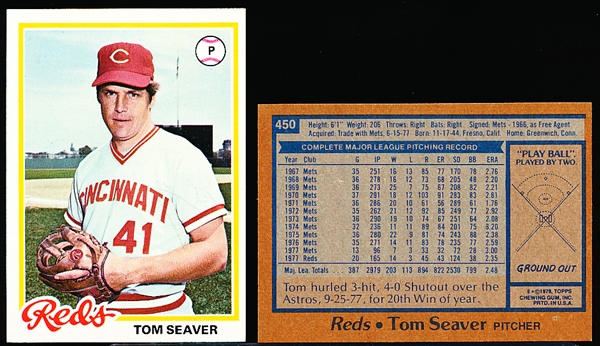 1978 Topps Bb- #450 Tom Seaver, Reds- 20 Cards