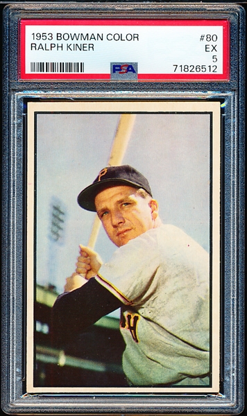 1953 Bowman Bb Color- #80 Ralph Kiner, Pirates- PSA Ex 5