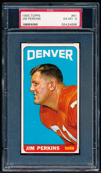 1965 Topps Football- #61 Jim Perkins, Denver Broncos- PSA Ex-Mt 6