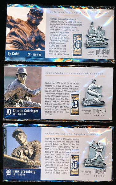 Detroit Tigers Stadium Statue Give-Away Pins Sponsored by Motor City Casino- 5 Diff.