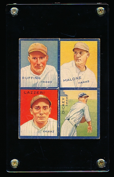 1935 Goudey 4-in-1 Baseball #4-D Red Ruffing/ Malone/ Tony Lazzeri/ Bill Dickey, Yanks