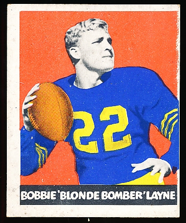 1948 Leaf Football- #6 Bobby Layne RC, Bears- (Yellow Pants Front- Name Misspelled “Bobbie”)- Cream colored back