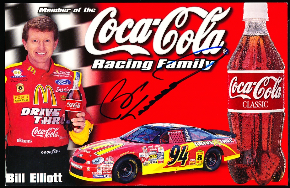 Autographed 1999 Coca Cola Racing Family NASCAR Racing Color 5-½” x 8- ½” Handout- #94 Car Bill Elliott