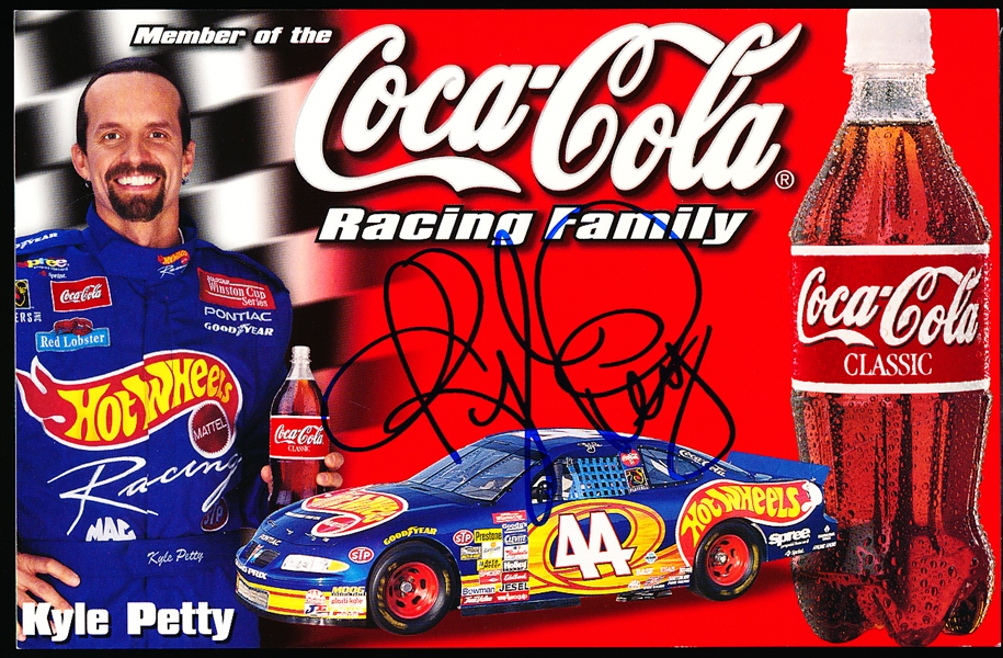 Autographed 1999 Coca Cola Racing Family NASCAR Racing Color 5-½” x 8- ½” Handout- #44 Car Kyle Petty