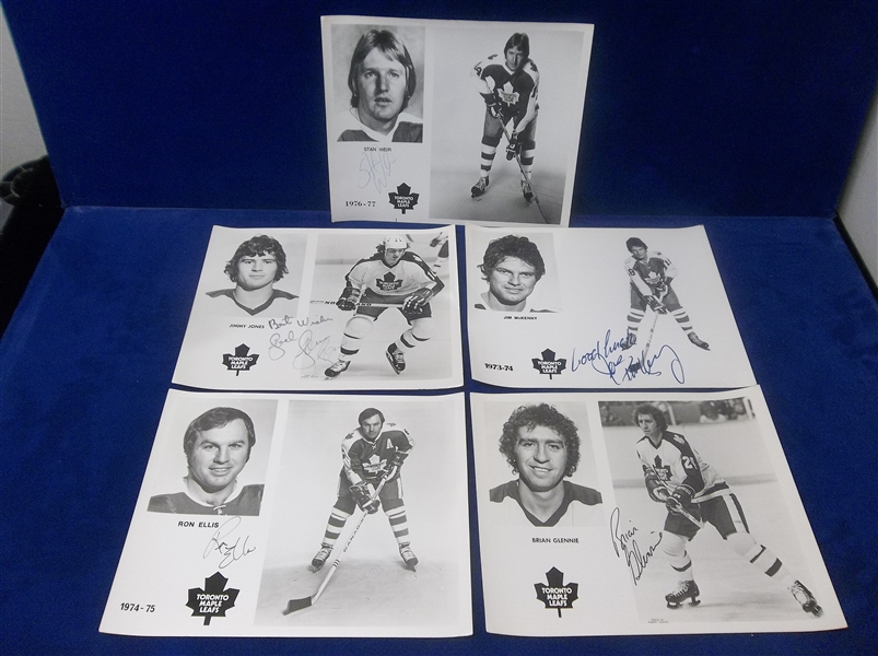 Autographed 1970’s Toronto Maple Leafs B & W 10 x 8” Promotional Photos- 5 Diff.