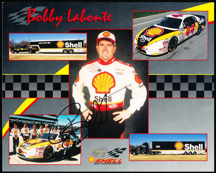 Autographed Bobby Labonte 1996 Busch Series #44 Shell Car Color 8” x 10” Handout