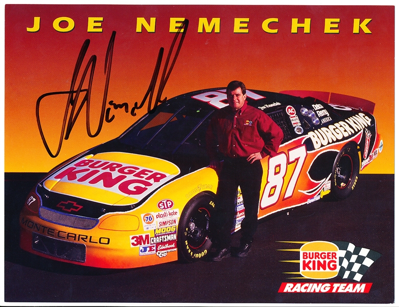 Autographed 1996 Joe Nemechek NASCAR #87 Burger King Car Color 6-½” x 8-½” Handout