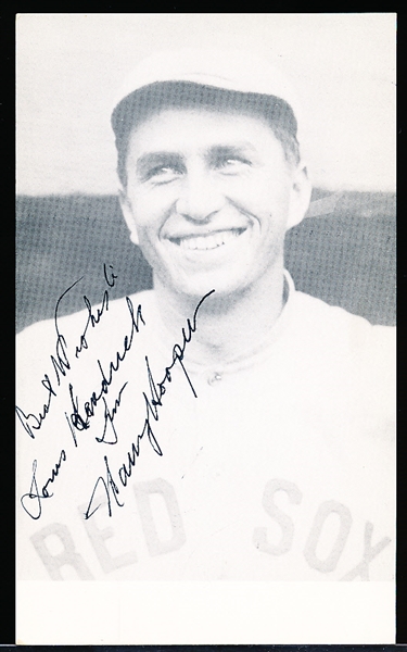 Autographed Harry Hooper Boston Red Sox MLB B/W 3-½” x 5-7/16” Photo