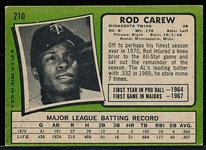 1971 Topps Bb- #210 Carew, Twins