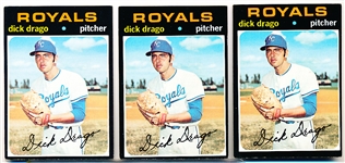 1971 Topps Bb- #752 Dick Drago, Royals- 3 Cards