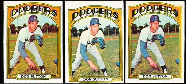 1972 Topps Bb- #530 Don Sutton, Dodgers- 3 Cards