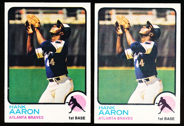 1973 Topps Baseball- #100 Hank Aaron, Braves- 2 Cards