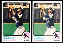 1973 Topps Baseball- #100 Hank Aaron, Braves- 2 Cards