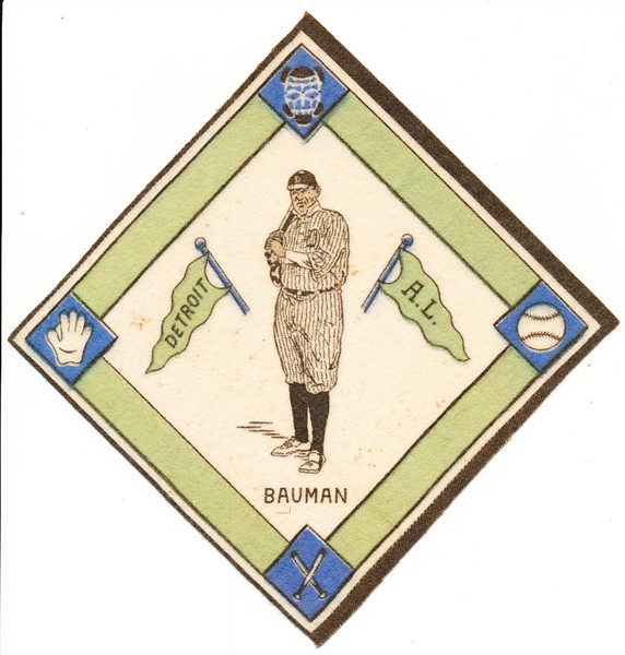1914 B18 Baseball Blanket- Bauman, Detroit AL- White Infield Version