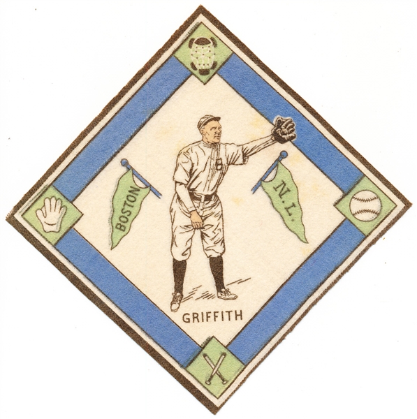 1914 B18 Baseball Blanket- Griffith, Boston NL- White Infield/ Light Green Pennants Version