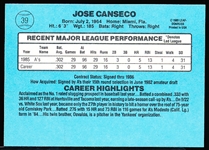 1986 Donruss Bsbl. #39 Jose Canseco RC