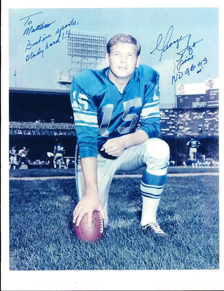 Autographed George Izo Detroit Lions NFL Color 8-½” x 11” Thin Paper Photo