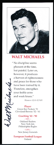 Autographed Walt Michaels Cleveland Browns NFL B/W 3” x 8-¼” Bookmark Style Testimony Card/Photo