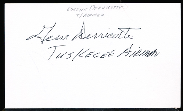 Autographed Gene Dericotte University of Michigan NCAA, Tuskegee Airman Index Card