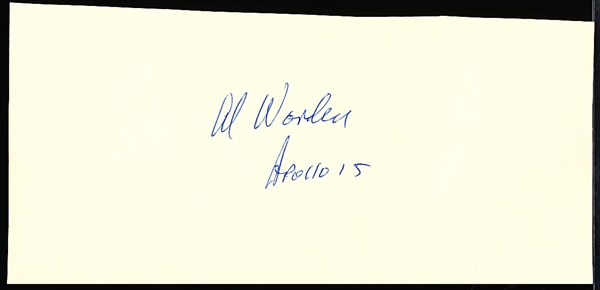 Autographed Al Worden Apollo 15 Astronaut 3-½” x 7-½” Slightly Irregular Cut Signature on Index-Style Card
