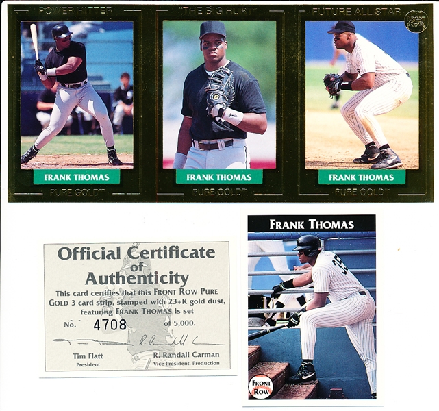 1992 Front Row 23Kt Gold Dust Frank Thomas 3-Card Uncut Strip- #4708 of 5,000