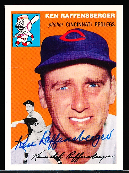 Autographed 1994 Topps 1954 Reprint Bsbl. #46 Ken Raffensberger, Reds