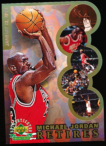 1999 Upper Deck Authenticated- Michael Jordan Retires Die-Cut 3-1/2” x 5” Card- #967/ 99,000