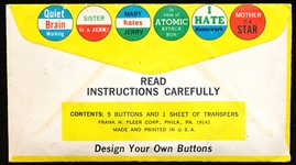 1970 Fleer “Button Factory”- One Unopened Pack- 5 buttons in pack